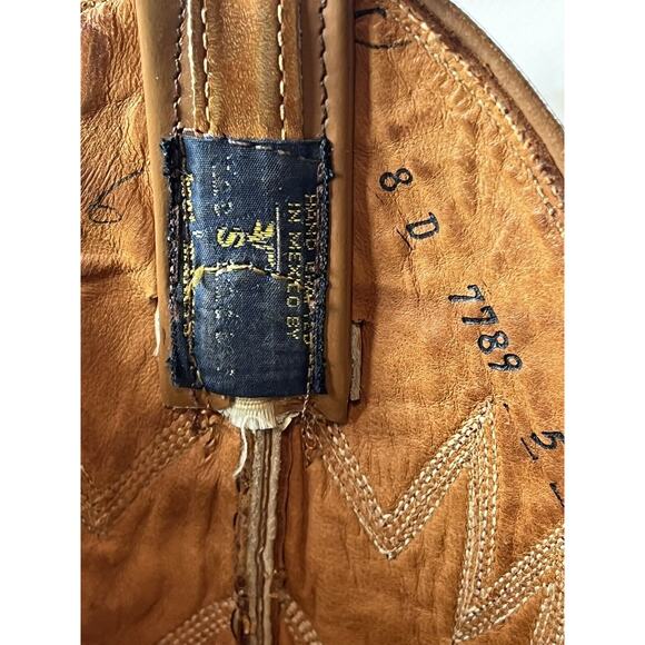 VTG Sanders Men’s Handmade WESTERN Cowboy BOOTS 8D Mexico Light Brown Leather - Picture 8 of 13